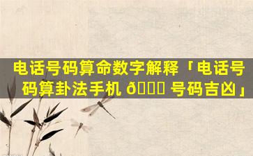 电话号码算命数字解释「电话号码算卦法手机 🐝 号码吉凶」